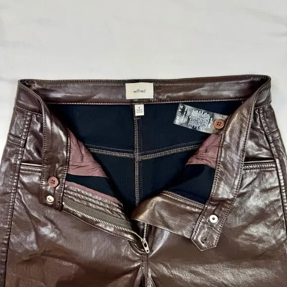 Wilfred Aritzia Brown Faux Leather Flare Pants Women's 8 Y2K 90s Bootcut Concert - Picture 8 of 16